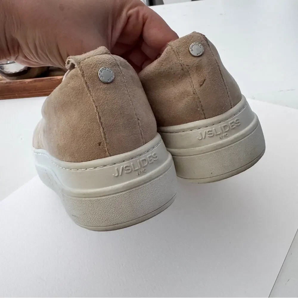 J Slides Tan Suede Leather Slip On Platform Flats Womens 7 Comfort Shoes Classic